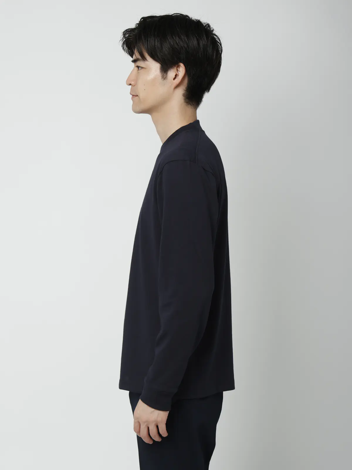 オフィT/Tシャツ/長袖/ウォッシャブル/プレーティング天竺/無地 ネイビー S