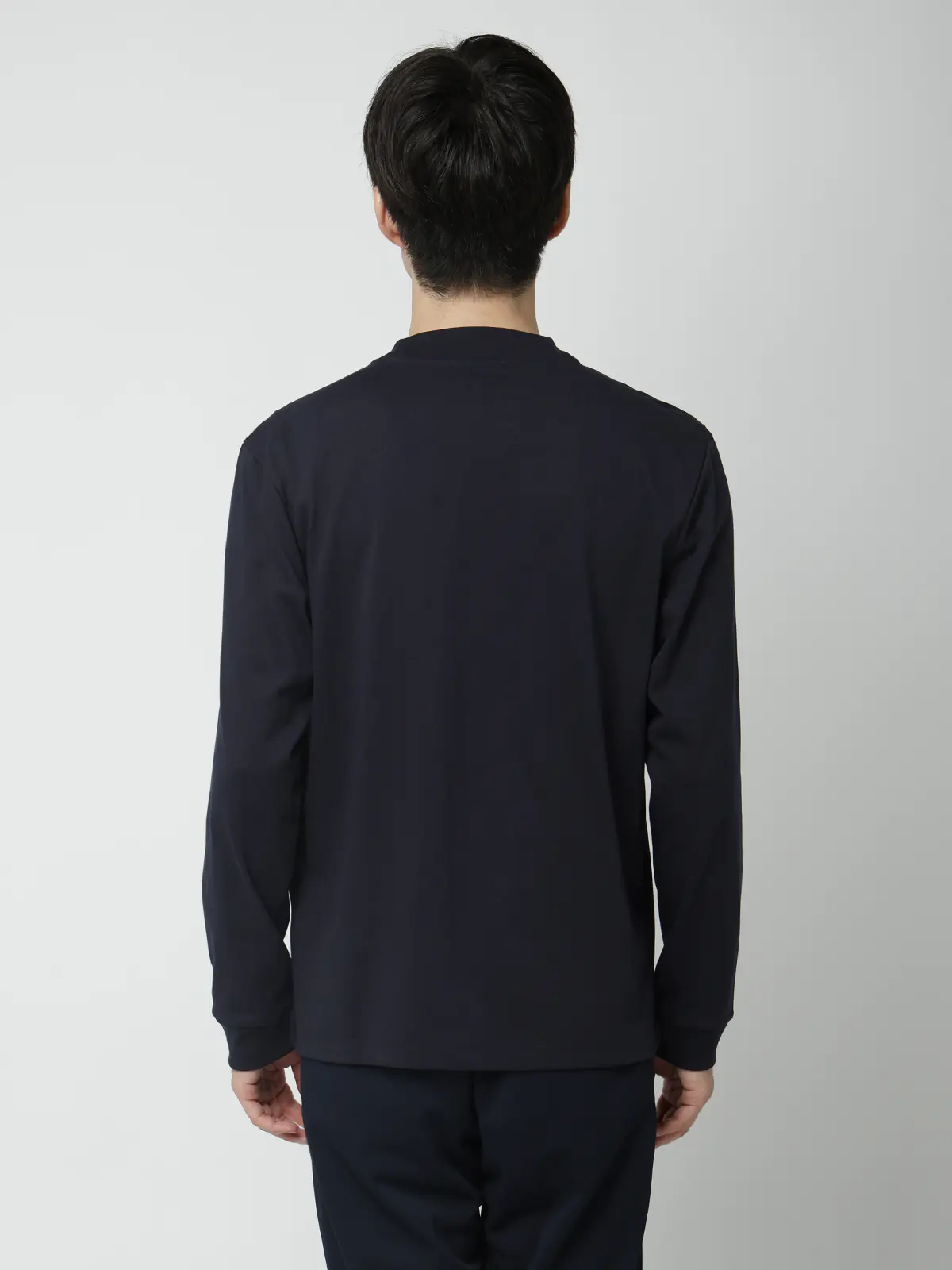 オフィT/Tシャツ/長袖/ウォッシャブル/プレーティング天竺/無地 ネイビー S