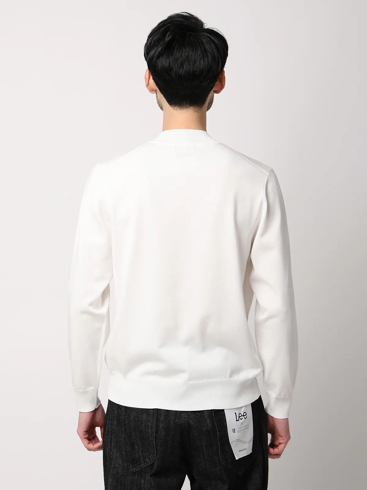 モックネックニット/長袖/ウォッシャブル/プレーティング天竺/無地 ホワイト S