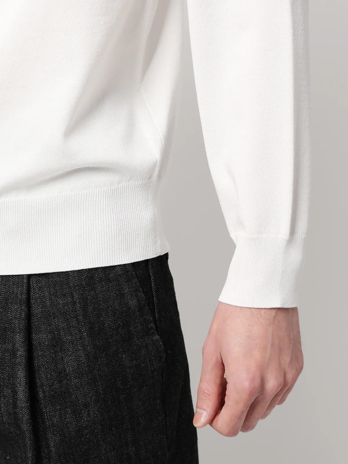 モックネックニット/長袖/ウォッシャブル/プレーティング天竺/無地 ホワイト S