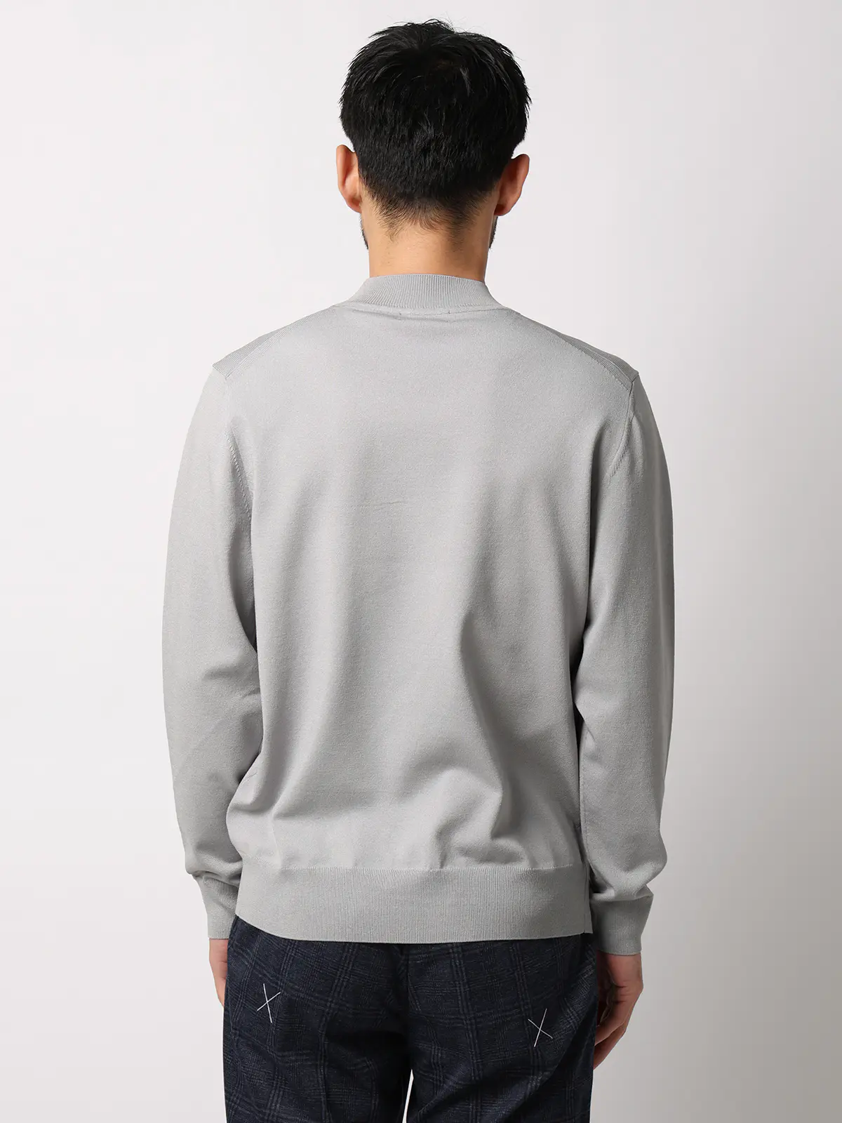 モックネックニット/長袖/ウォッシャブル/プレーティング天竺/無地 ライトグレー S