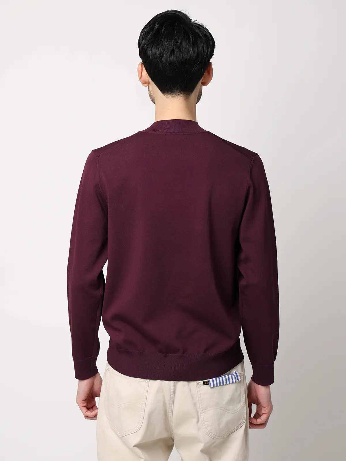 モックネックニット／長袖／ウォッシャブル／プレーティング天竺／無地 パープル S