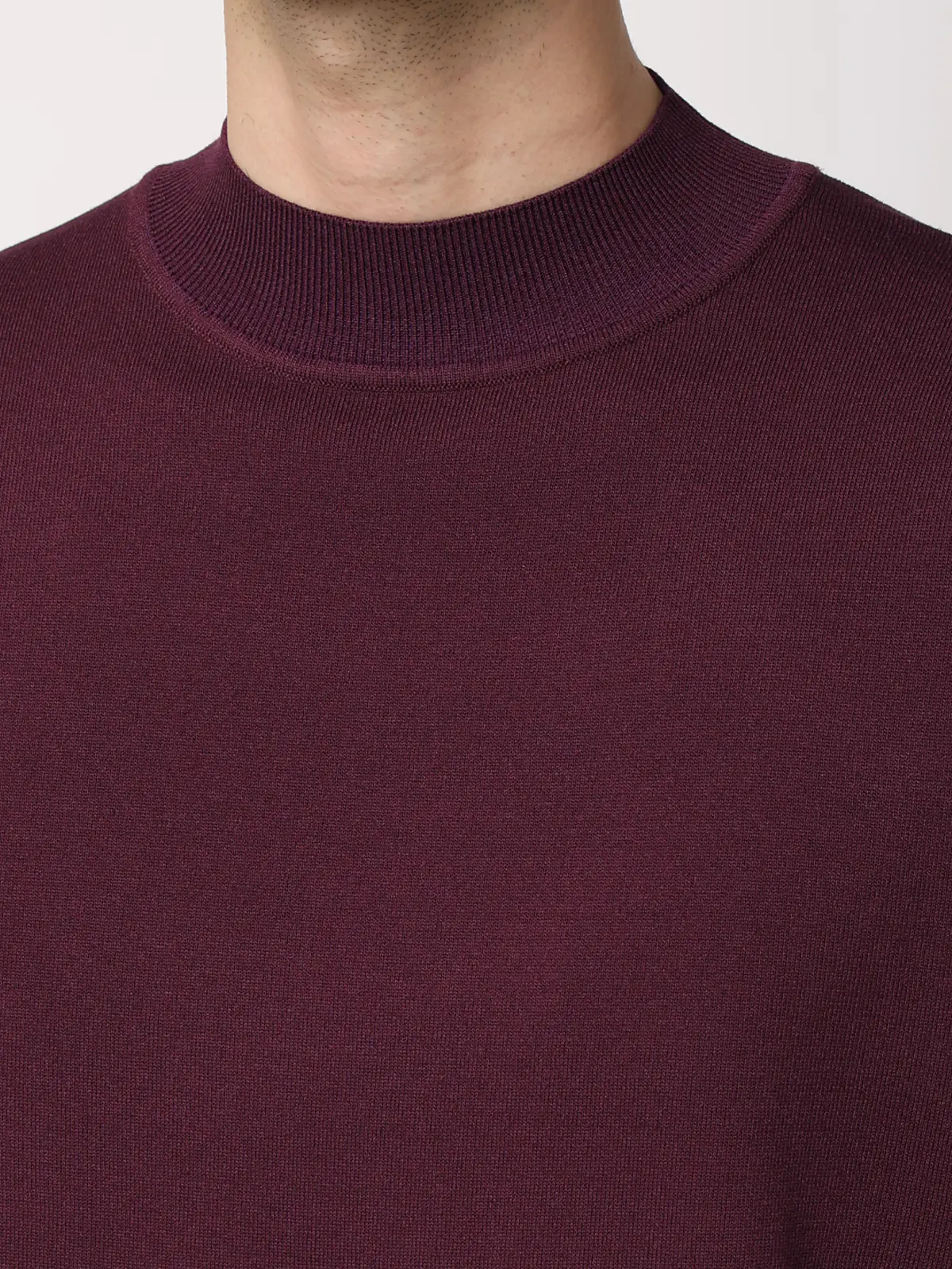 モックネックニット／長袖／ウォッシャブル／プレーティング天竺／無地 パープル S