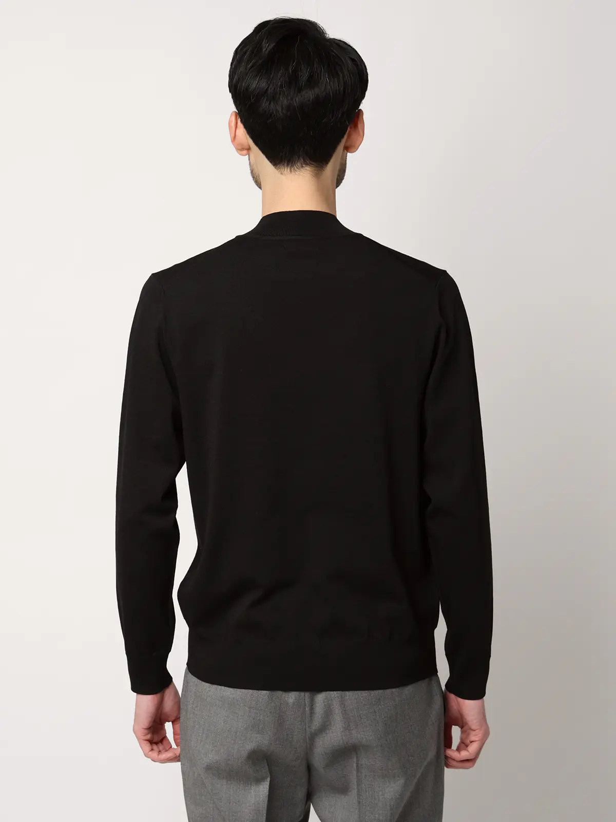 モックネックニット／長袖／ウォッシャブル／プレーティング天竺／無地 ブラック S