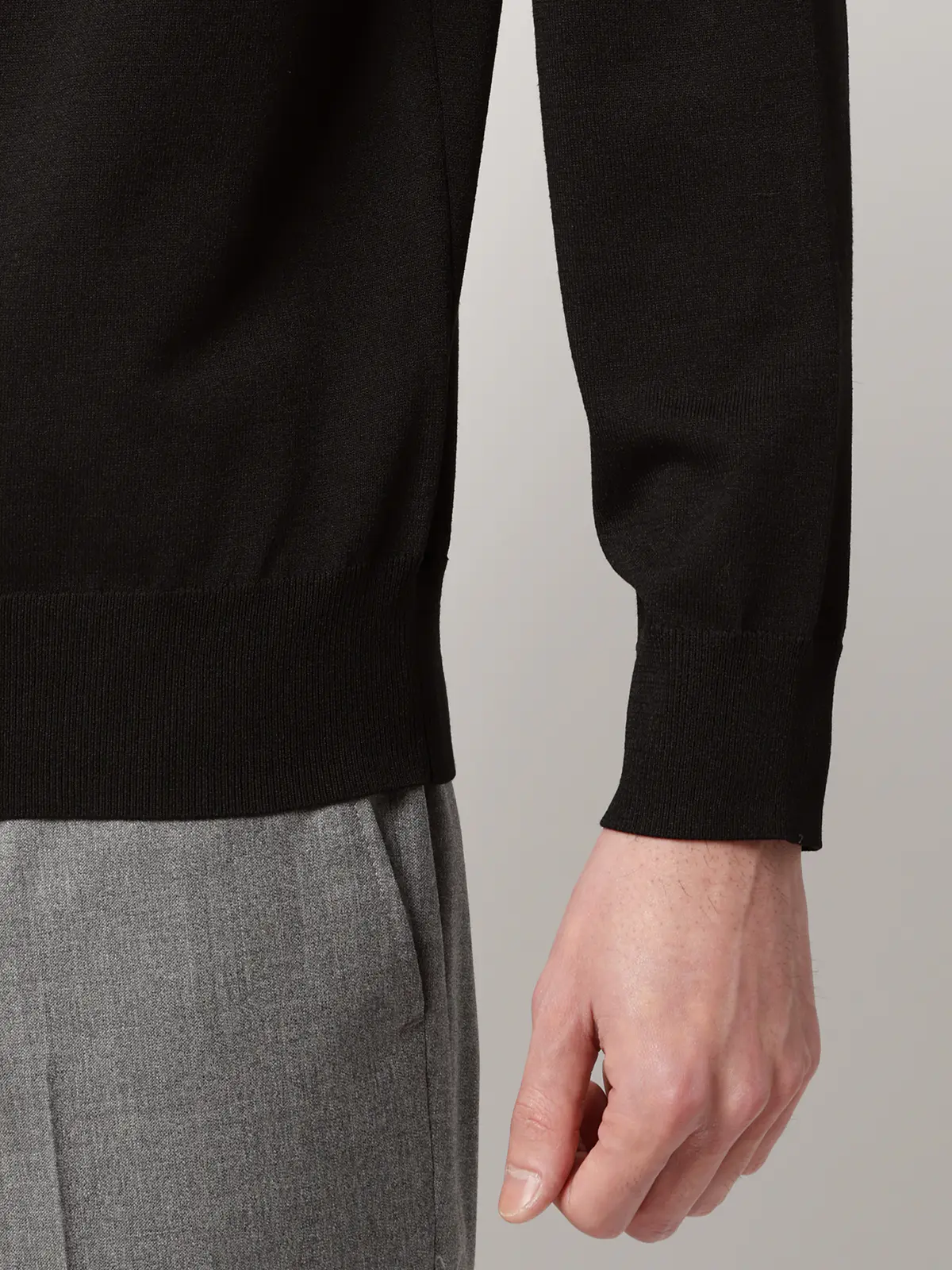 モックネックニット／長袖／ウォッシャブル／プレーティング天竺／無地 ブラック S