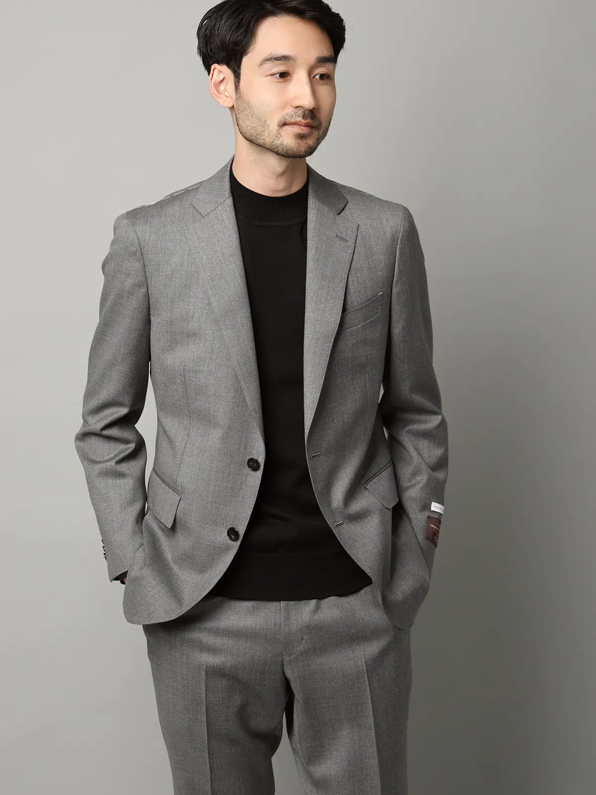 モックネックニット／長袖／ウォッシャブル／プレーティング天竺／無地 ブラック S