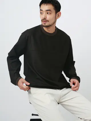 FLAT／Tシャツ ／長袖／ウォッシャブル／ストレッチ／スウェードライクニット／無地