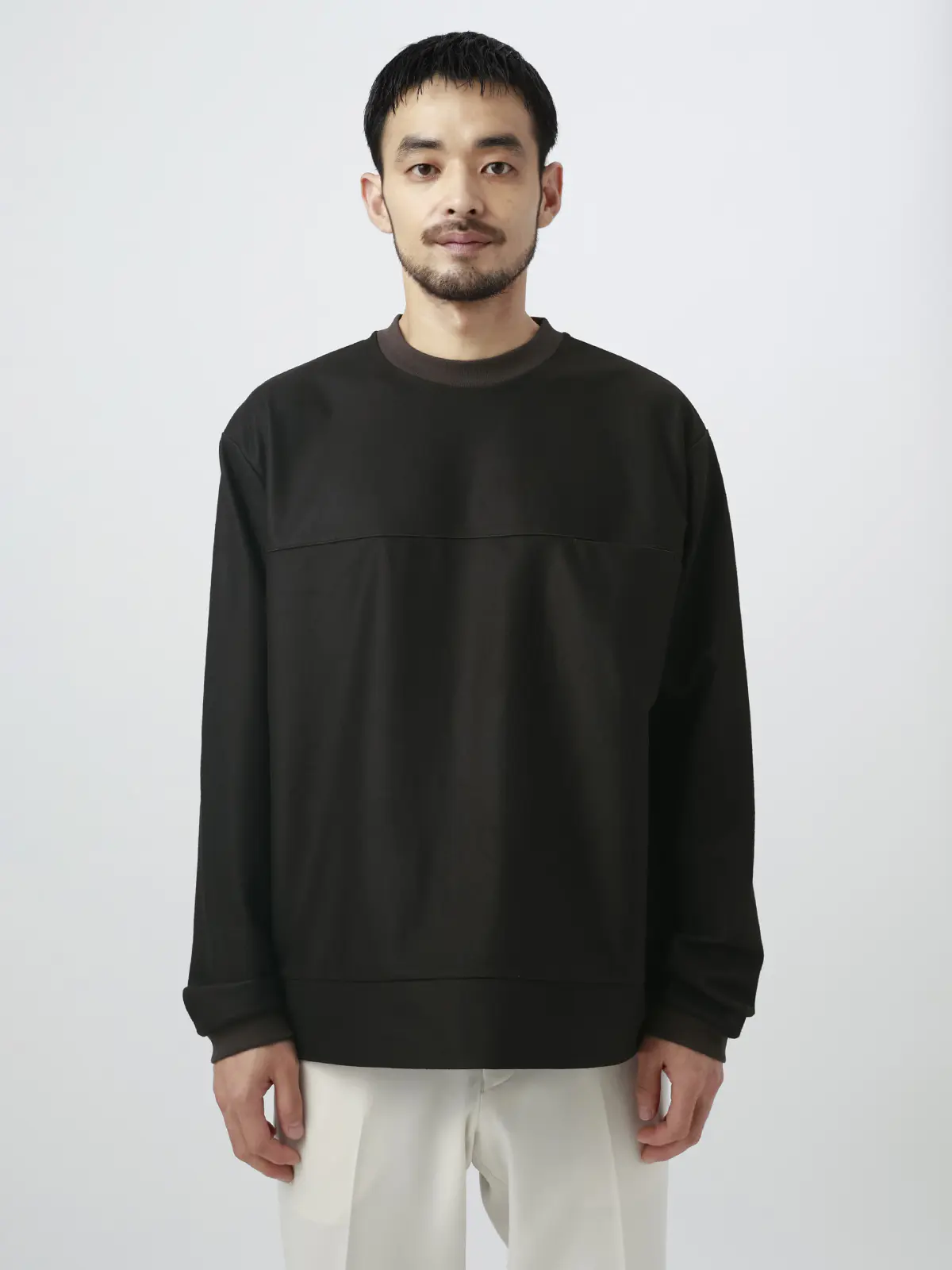 FLAT/Tシャツ /長袖/ウォッシャブル/ストレッチ/スウェードライクニット/無地 ブラウン S