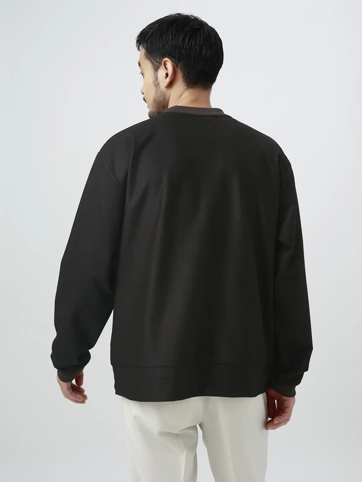 FLAT/Tシャツ /長袖/ウォッシャブル/ストレッチ/スウェードライクニット/無地 ブラウン S