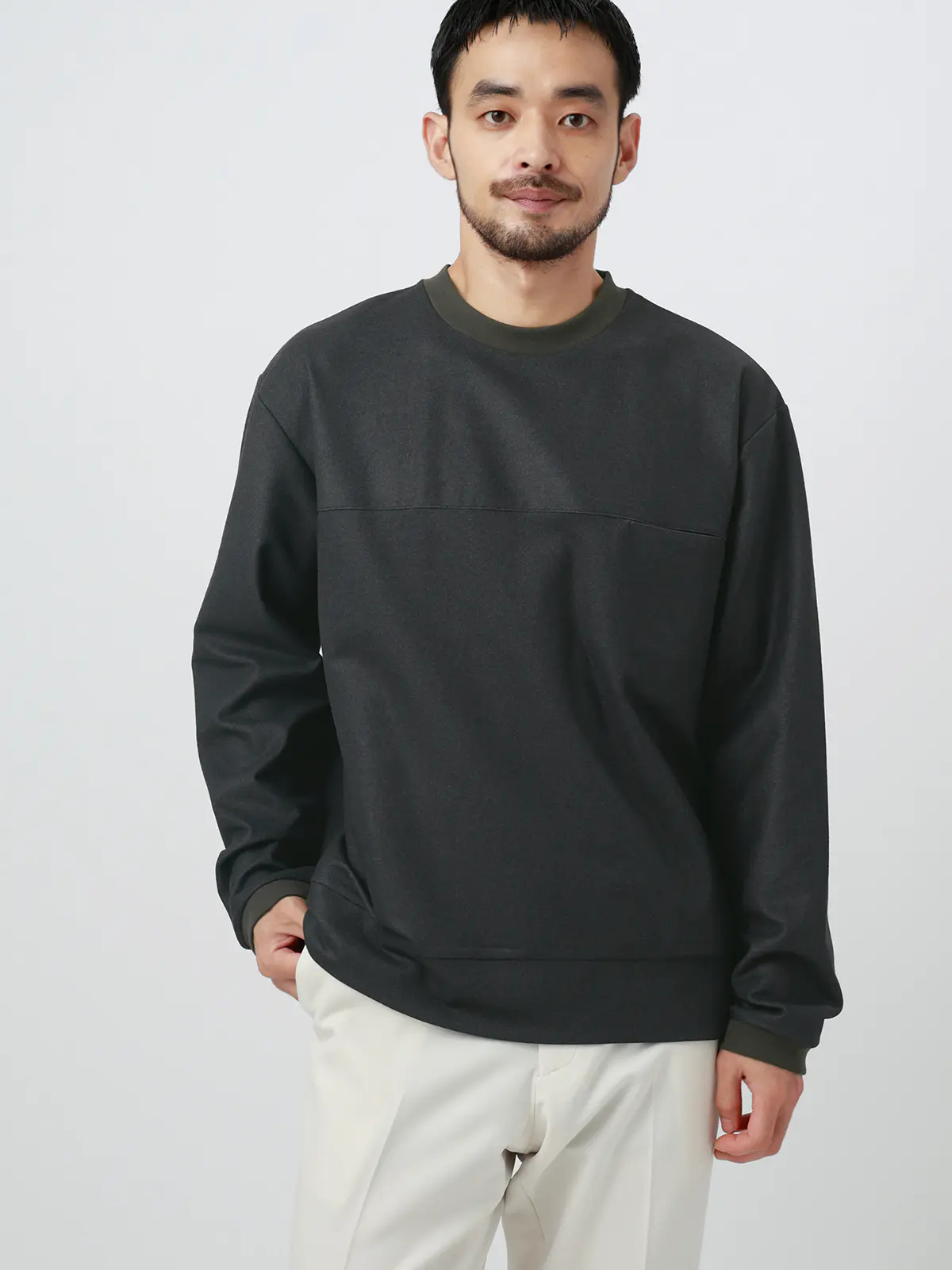 FLAT／Tシャツ ／長袖／ウォッシャブル／ストレッチ／スウェードライクニット／無地 グレー S