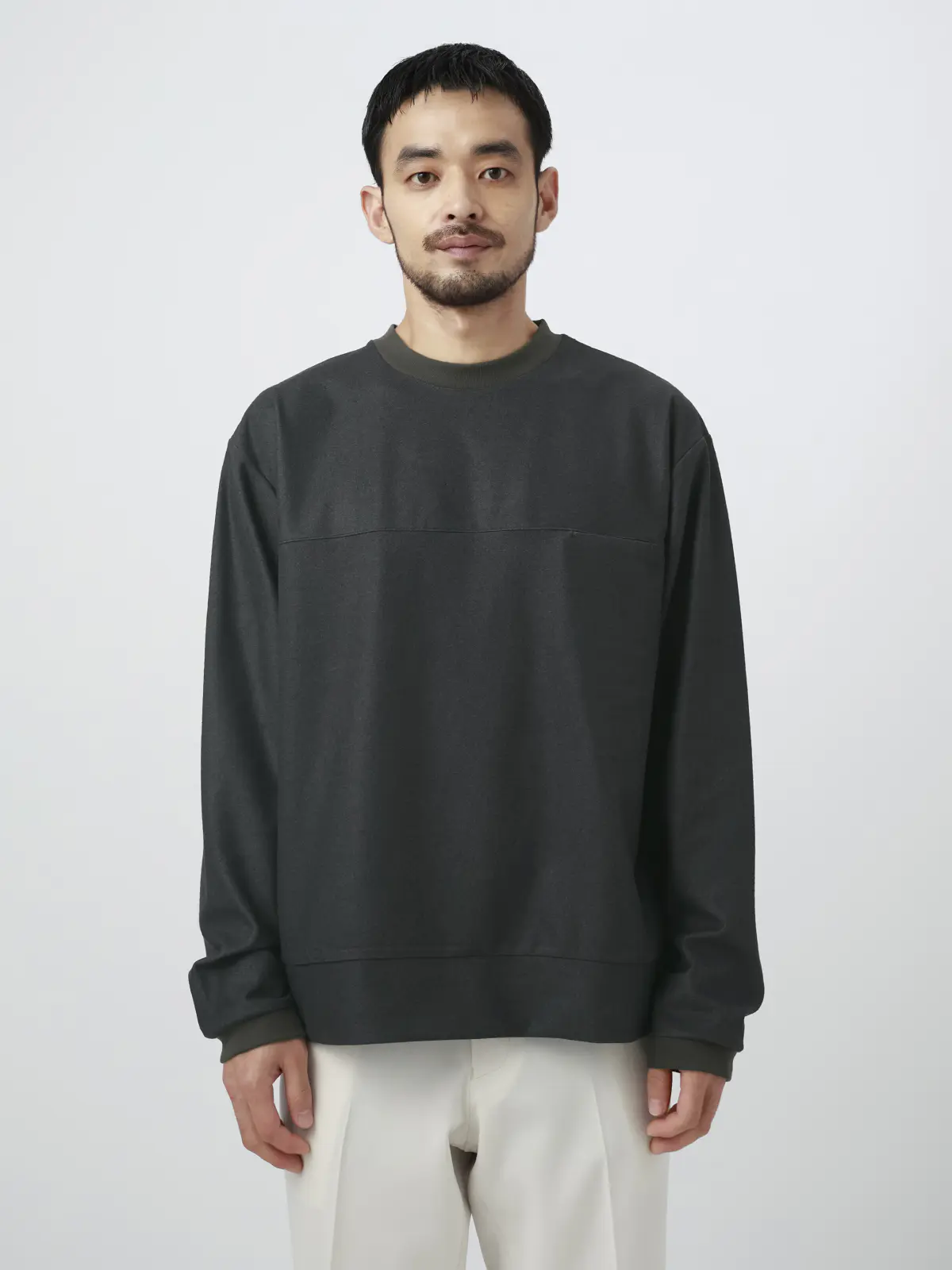 FLAT／Tシャツ ／長袖／ウォッシャブル／ストレッチ／スウェードライクニット／無地 グレー S