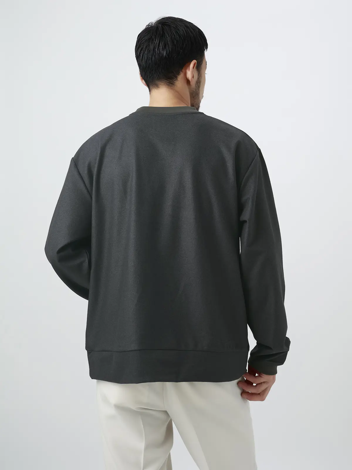 FLAT／Tシャツ ／長袖／ウォッシャブル／ストレッチ／スウェードライクニット／無地 グレー S