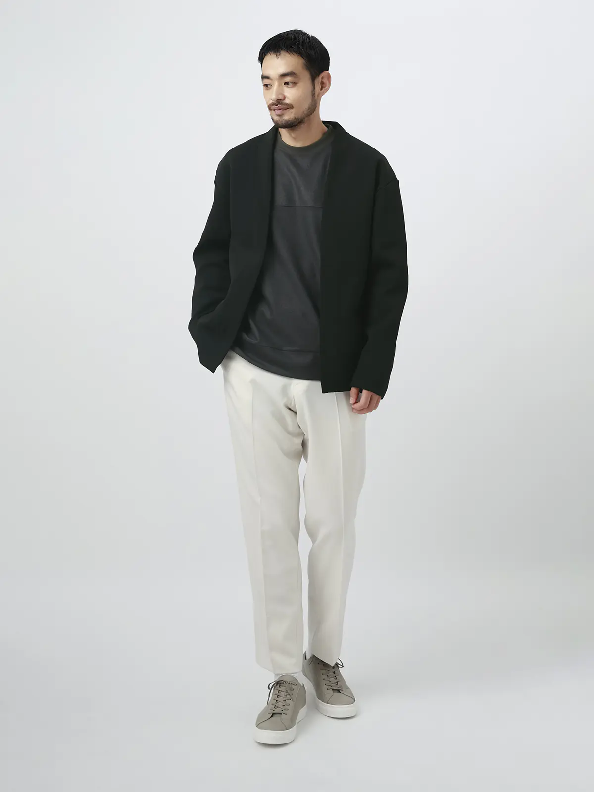 FLAT／Tシャツ ／長袖／ウォッシャブル／ストレッチ／スウェードライクニット／無地 グレー S