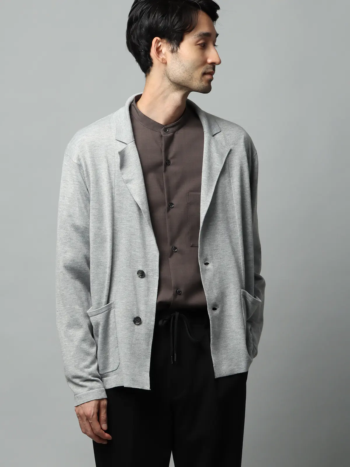 カーディガンジャケット/長袖/ウォッシャブル/オーガニックコットンブレンド天竺/無地 グレー S