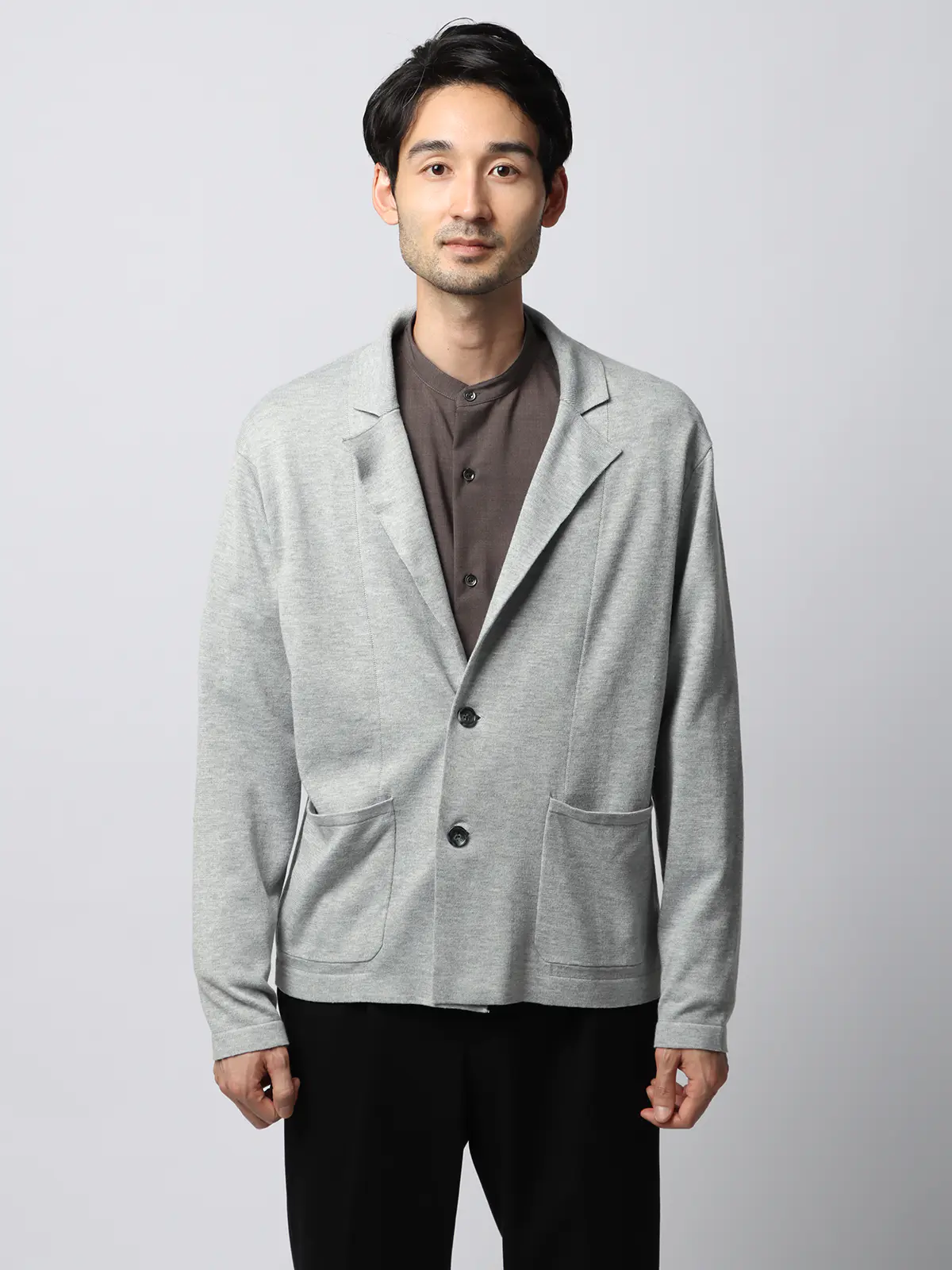 カーディガンジャケット/長袖/ウォッシャブル/オーガニックコットンブレンド天竺/無地 グレー S