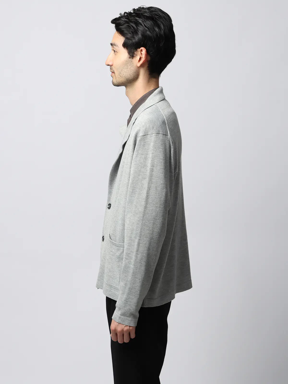 カーディガンジャケット/長袖/ウォッシャブル/オーガニックコットンブレンド天竺/無地 グレー S