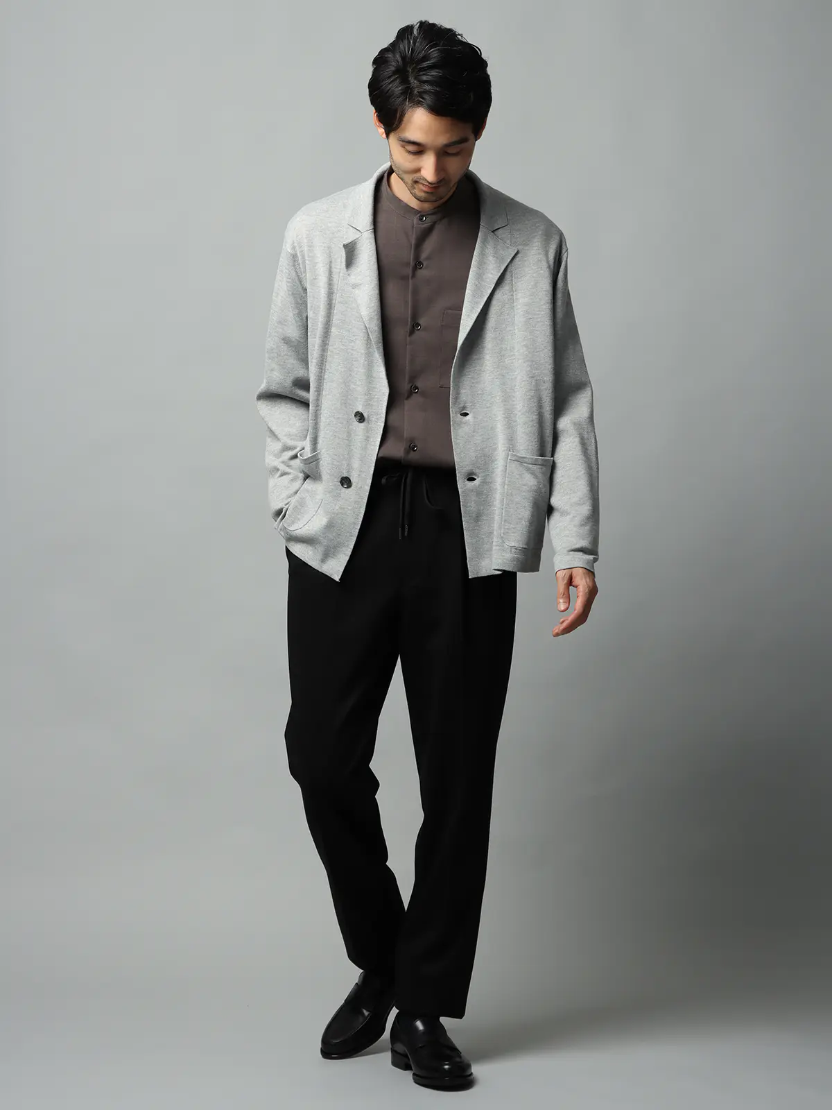 カーディガンジャケット/長袖/ウォッシャブル/オーガニックコットンブレンド天竺/無地 グレー S