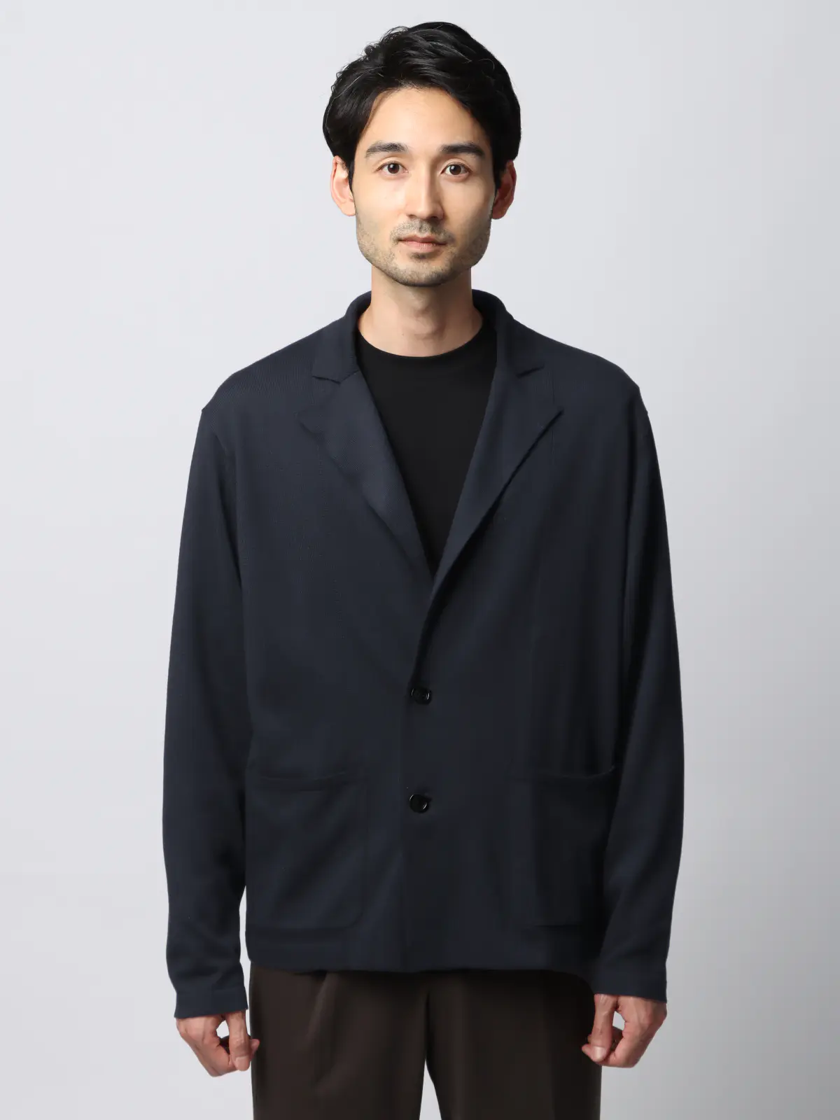 カーディガンジャケット／長袖／ウォッシャブル／オーガニックコットンブレンド天竺／無地 ネイビー S