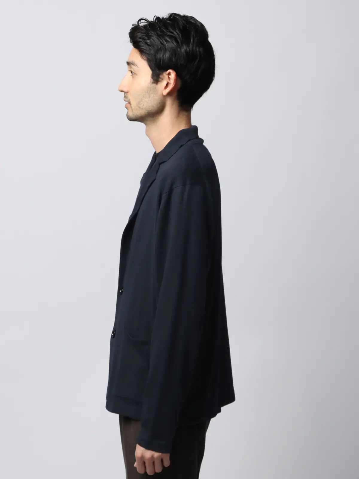 カーディガンジャケット／長袖／ウォッシャブル／オーガニックコットンブレンド天竺／無地 ネイビー S