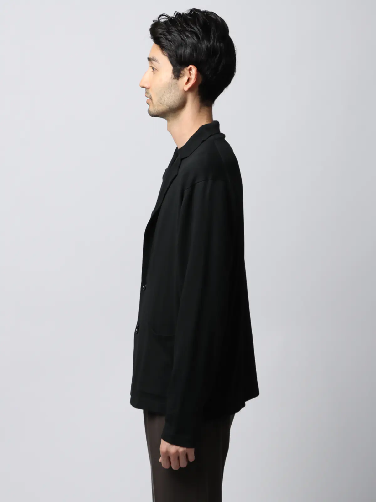 カーディガンジャケット／長袖／ウォッシャブル／オーガニックコットンブレンド天竺／無地 ブラック S