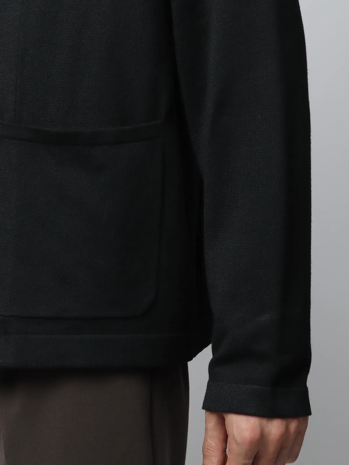 カーディガンジャケット／長袖／ウォッシャブル／オーガニックコットンブレンド天竺／無地 ブラック S