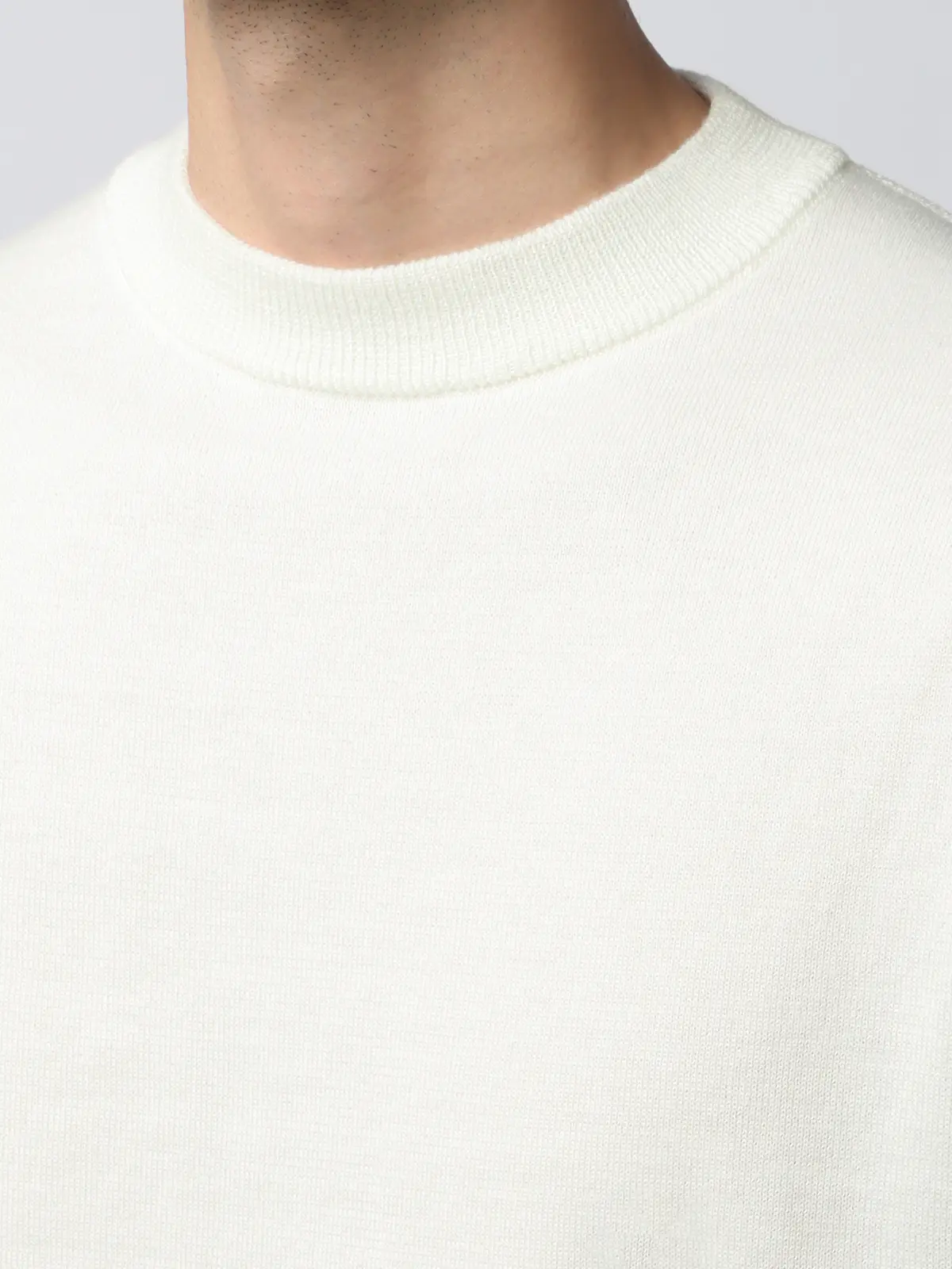 クルーネックニット/長袖/ウォッシャブル/オーガニックコットンブレンド天竺/無地 ホワイト S