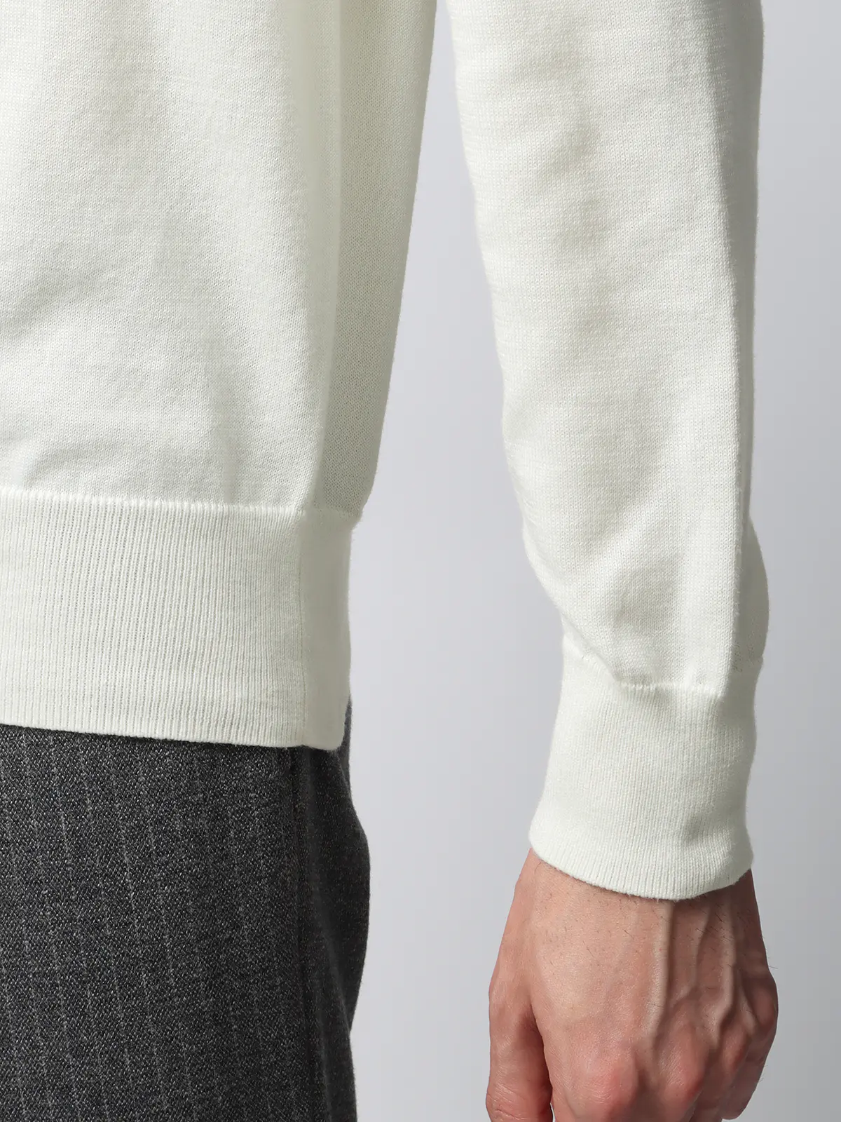 クルーネックニット/長袖/ウォッシャブル/オーガニックコットンブレンド天竺/無地 ホワイト S