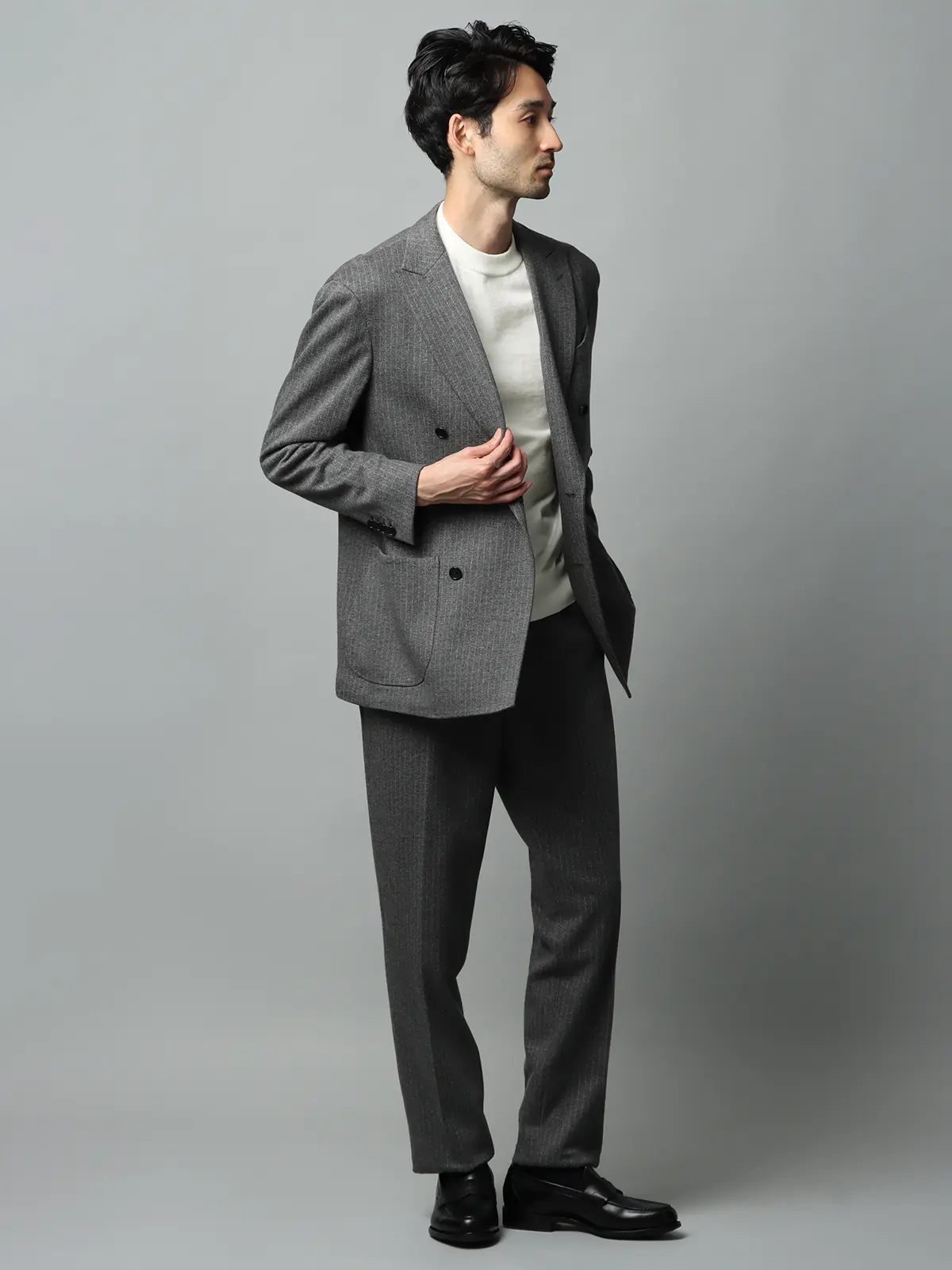 クルーネックニット/長袖/ウォッシャブル/オーガニックコットンブレンド天竺/無地 ホワイト S