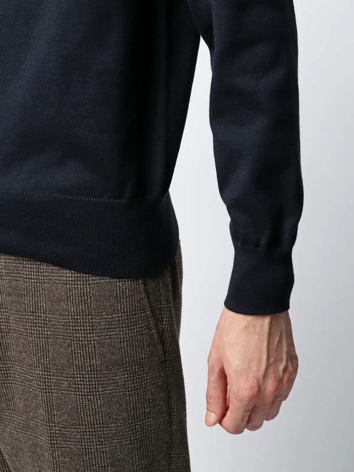 クルーネックニット／長袖／ウォッシャブル／オーガニックコットンブレンド天竺／無地 ネイビー S