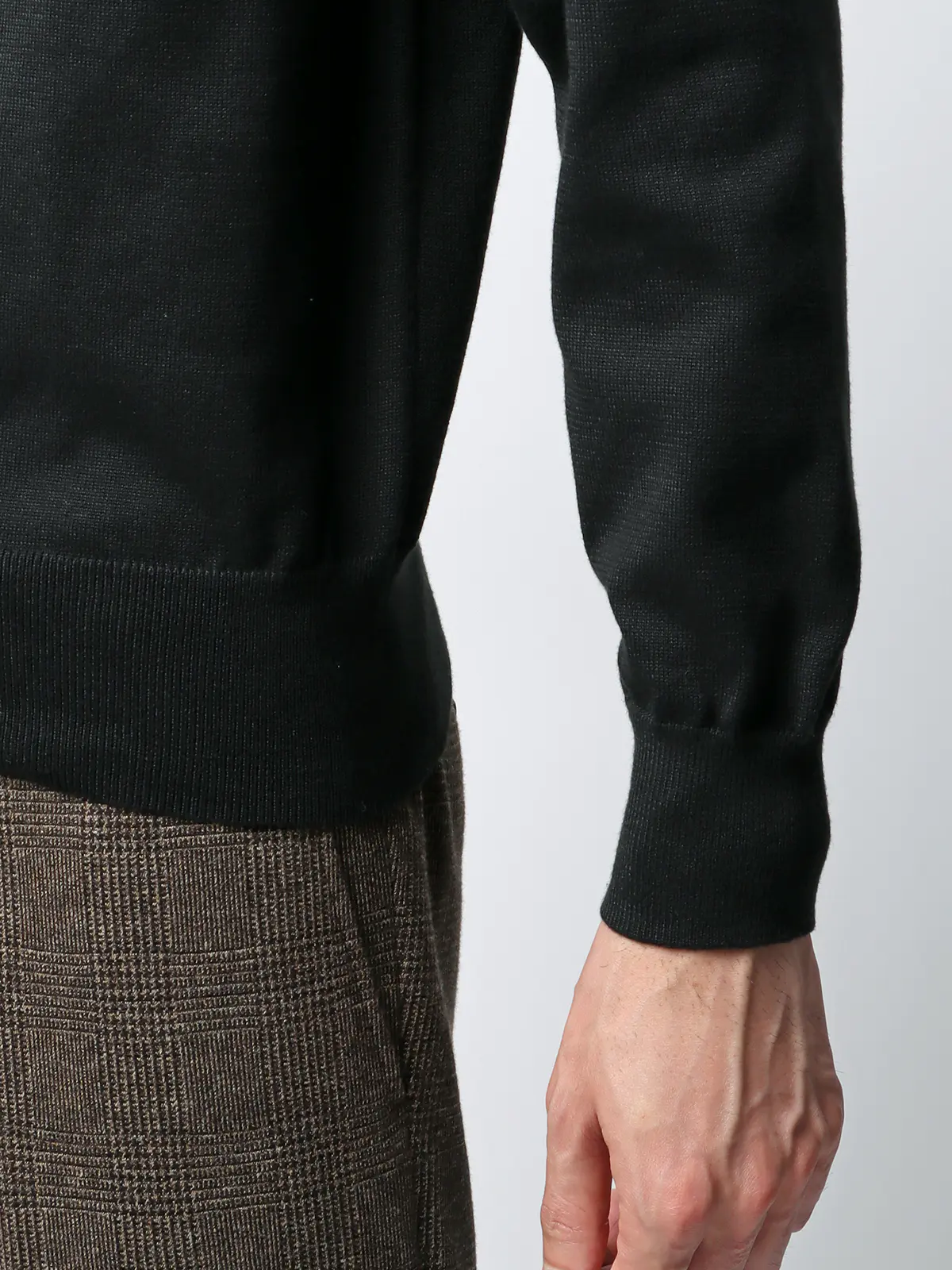 クルーネックニット／長袖／ウォッシャブル／オーガニックコットンブレンド天竺／無地 ブラック S