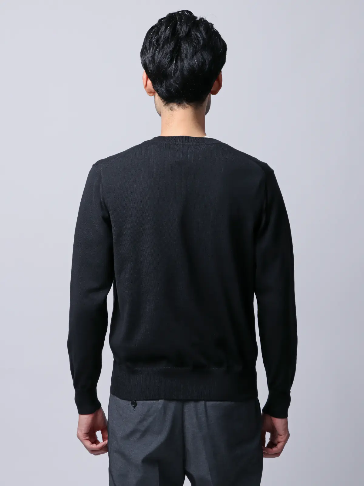 Vネックニット/長袖/ウォッシャブル/オーガニックコットンブレンド天竺/無地 ネイビー S