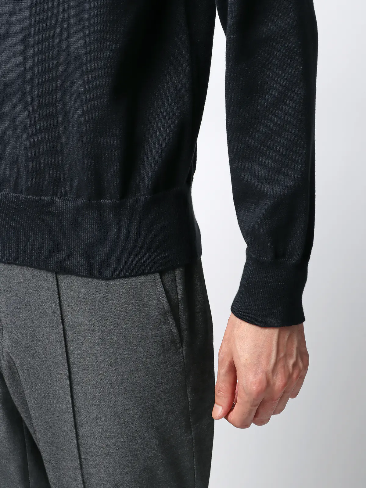 Vネックニット/長袖/ウォッシャブル/オーガニックコットンブレンド天竺/無地 ネイビー S