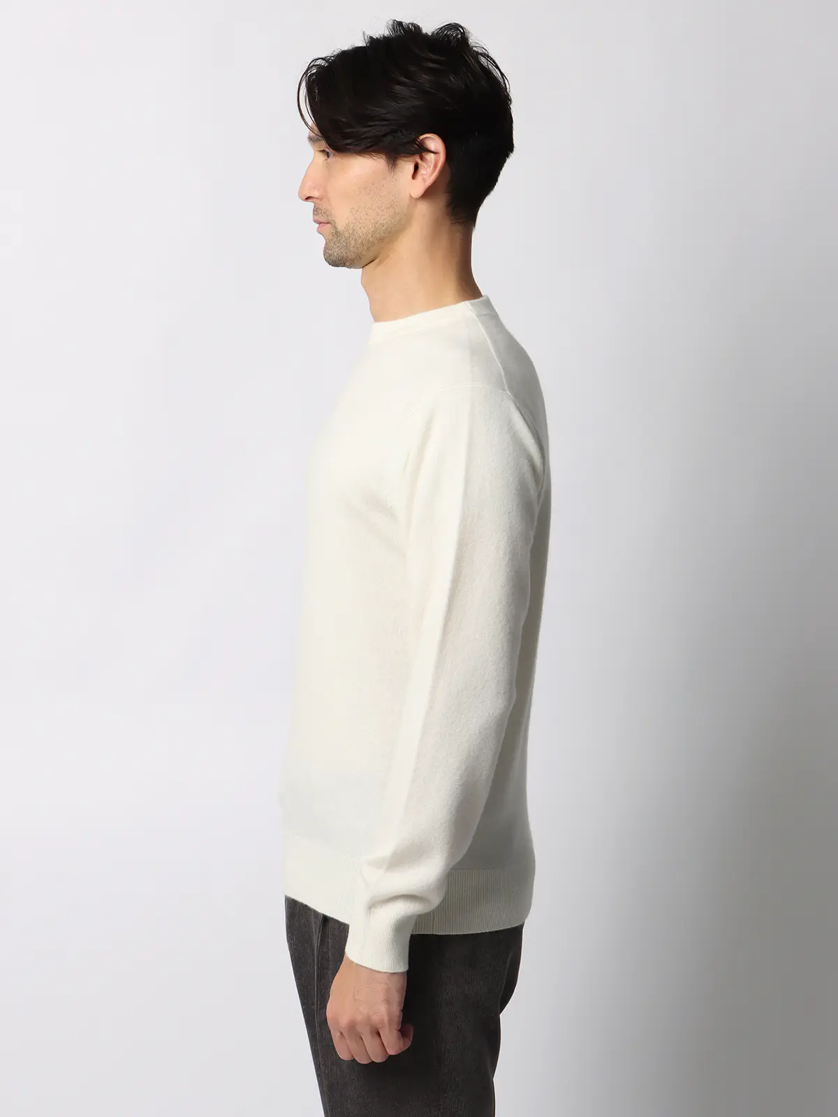 クルーネックニット/長袖/カシミヤ/無地 オフホワイト S