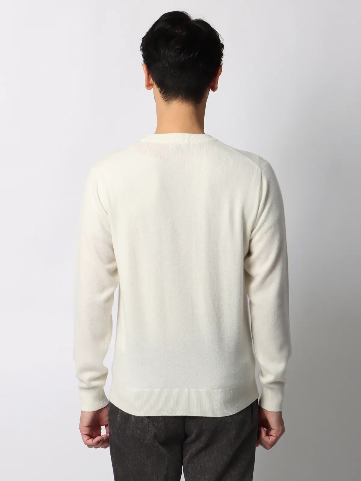 クルーネックニット/長袖/カシミヤ/無地 オフホワイト S