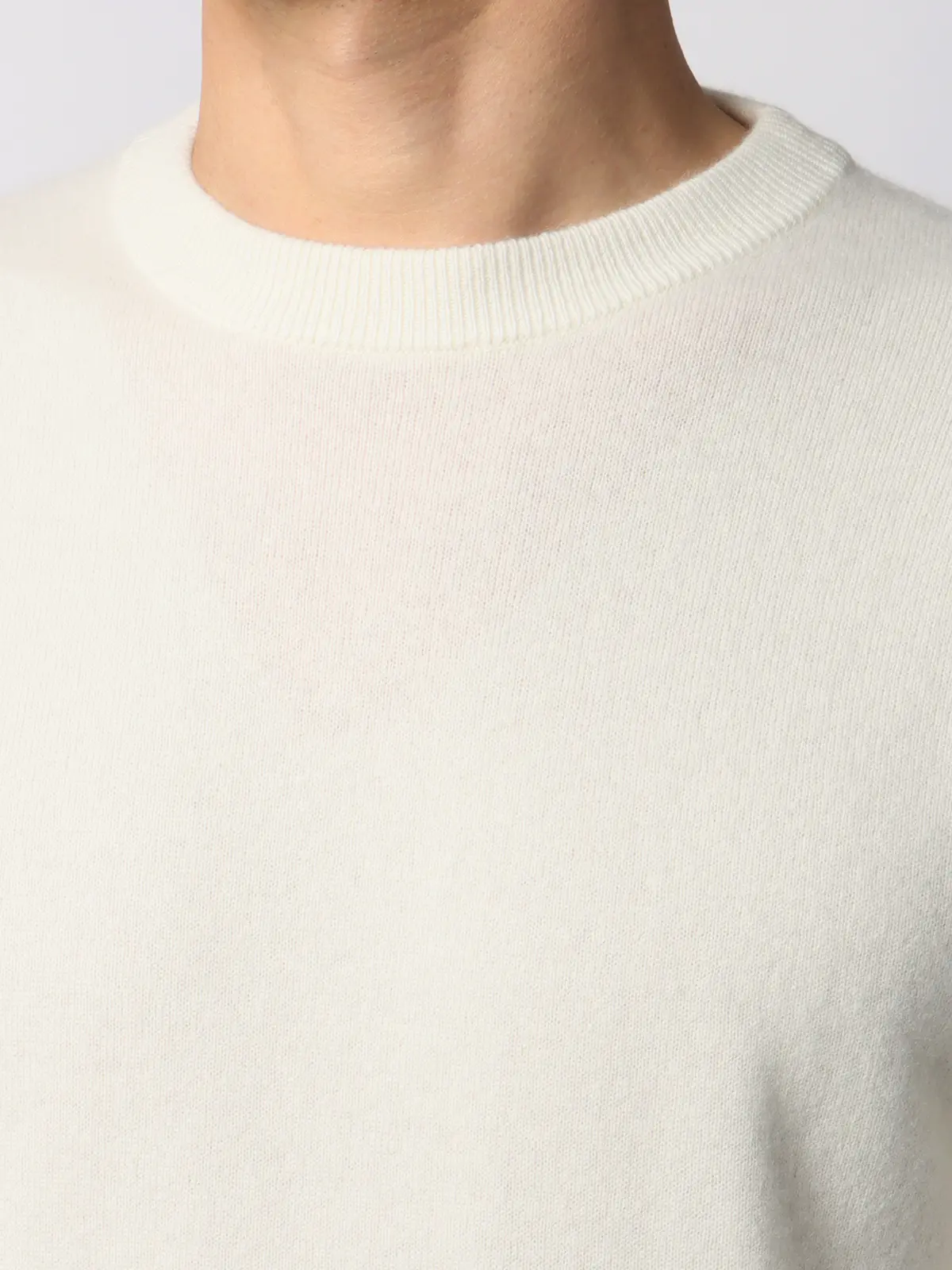 クルーネックニット/長袖/カシミヤ/無地 オフホワイト S