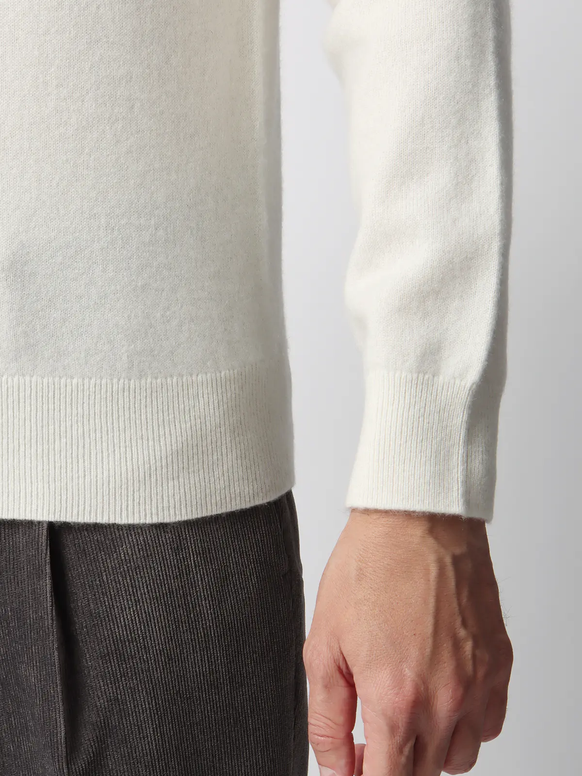 クルーネックニット/長袖/カシミヤ/無地 オフホワイト S