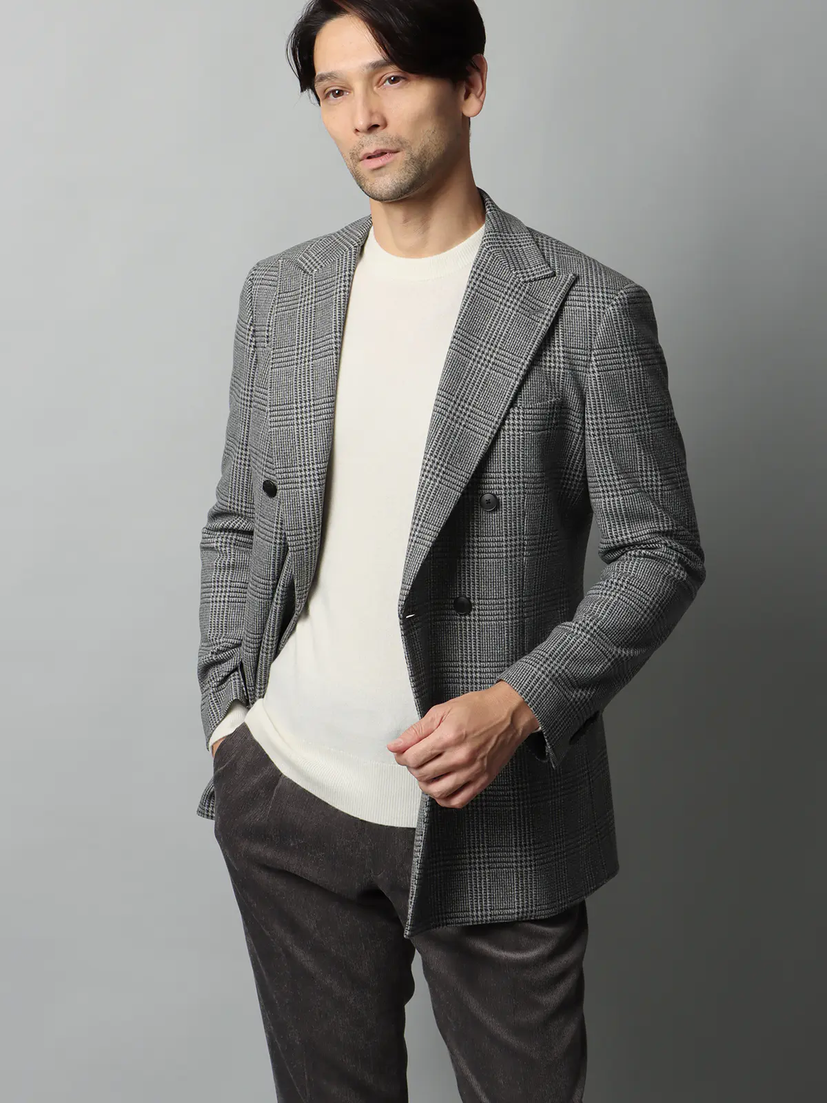 クルーネックニット/長袖/カシミヤ/無地 オフホワイト S