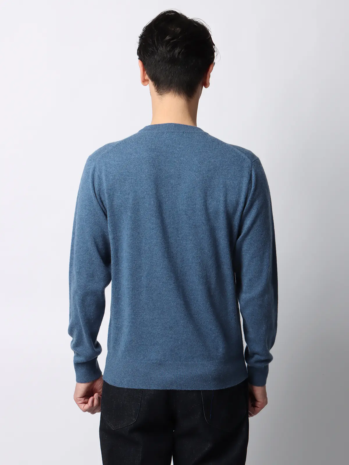 クルーネックニット/長袖/カシミヤ/無地 ブルー M