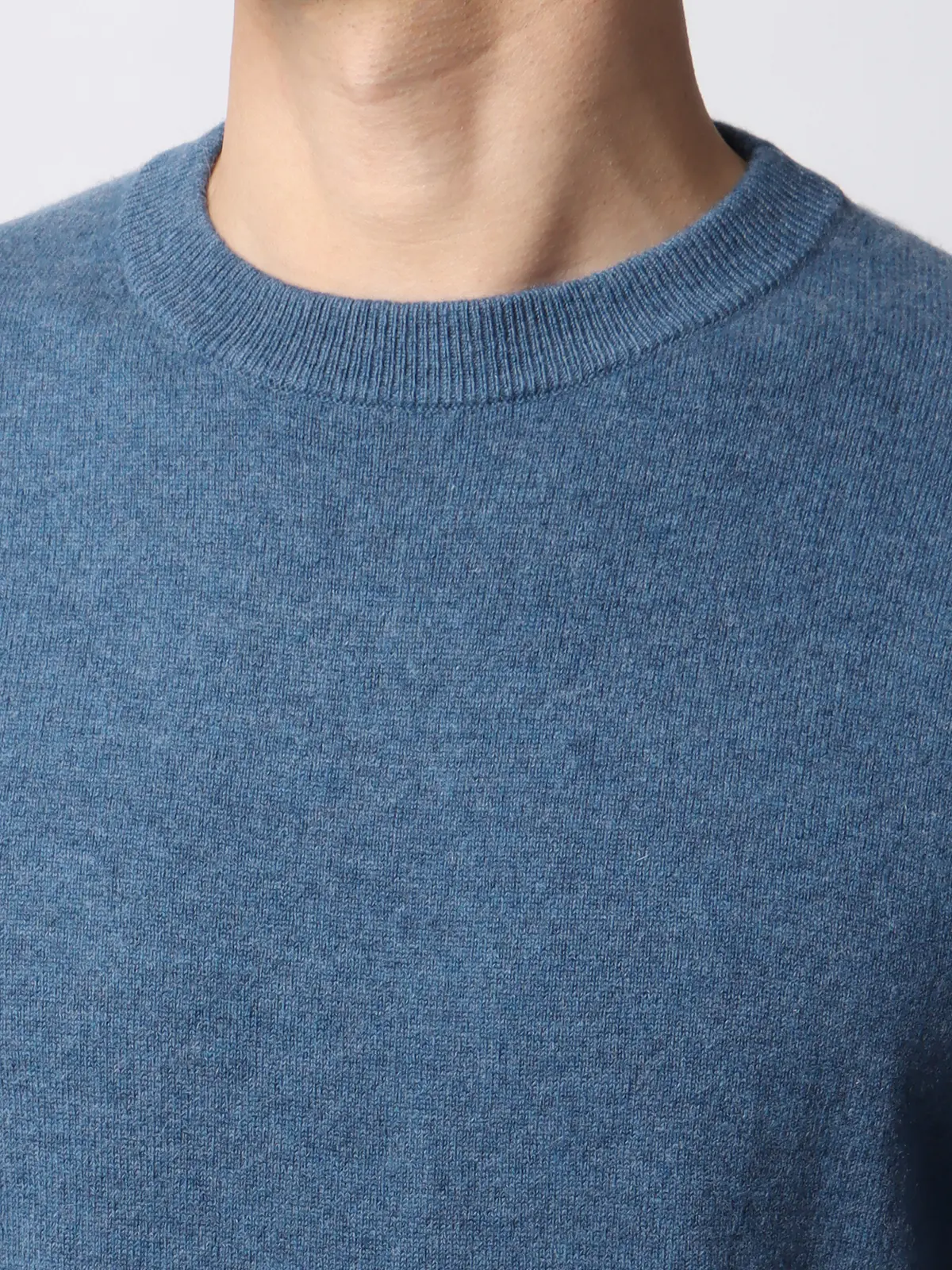 クルーネックニット/長袖/カシミヤ/無地 ブルー M
