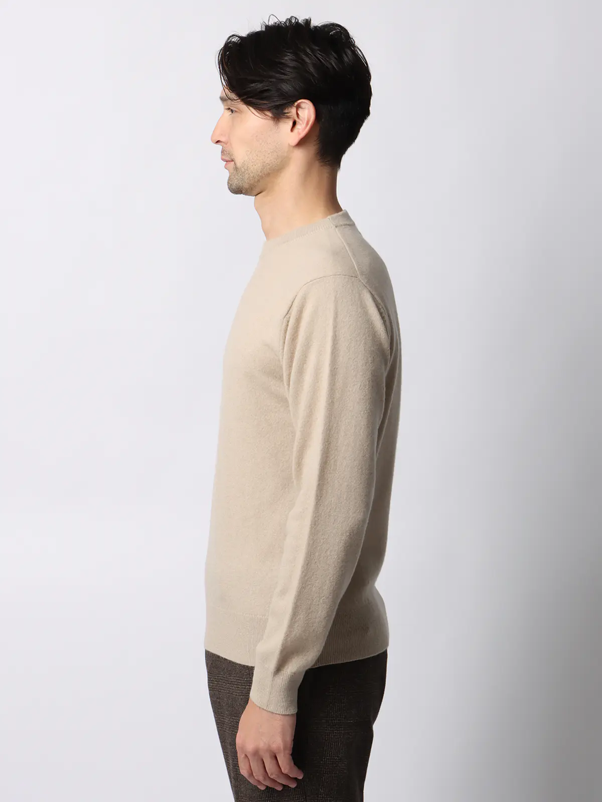 クルーネックニット/長袖/カシミヤ/無地 ベージュ M