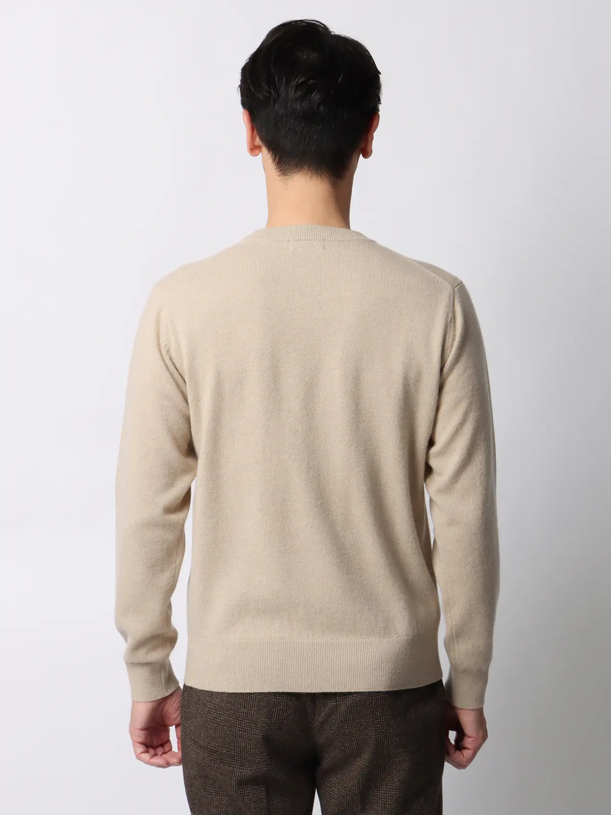 クルーネックニット/長袖/カシミヤ/無地 ベージュ M