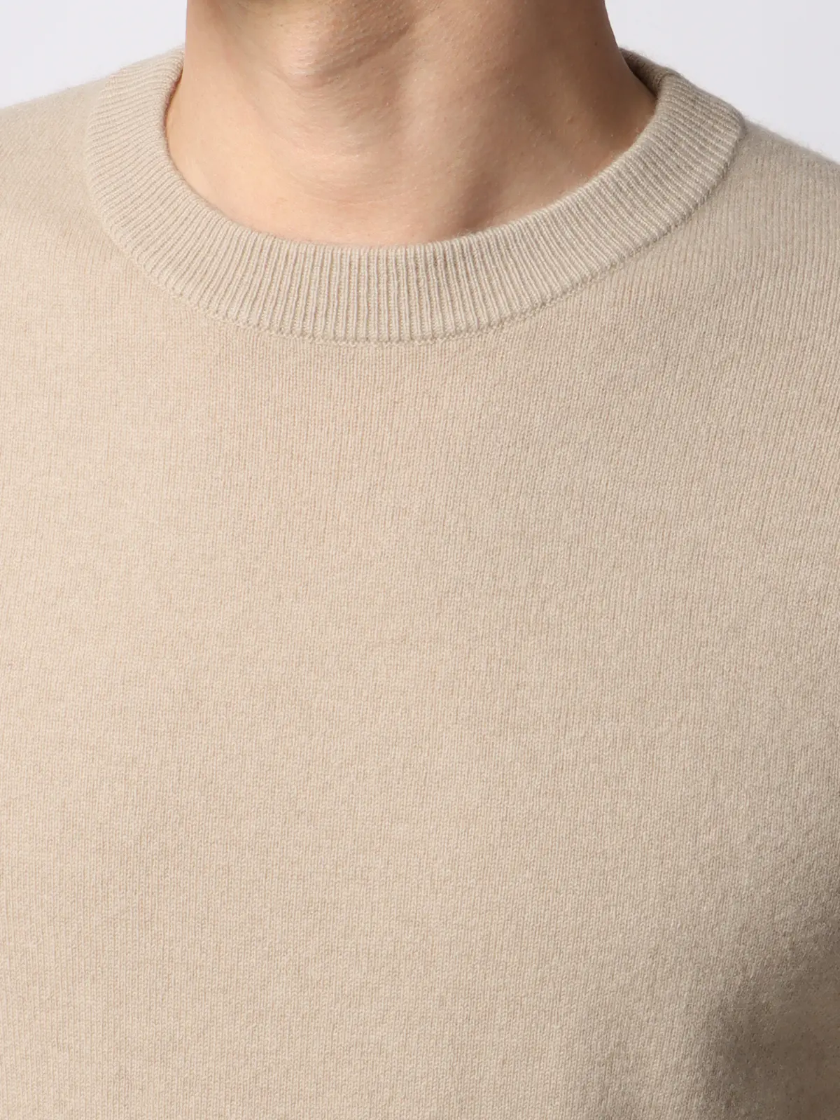 クルーネックニット/長袖/カシミヤ/無地 ベージュ M