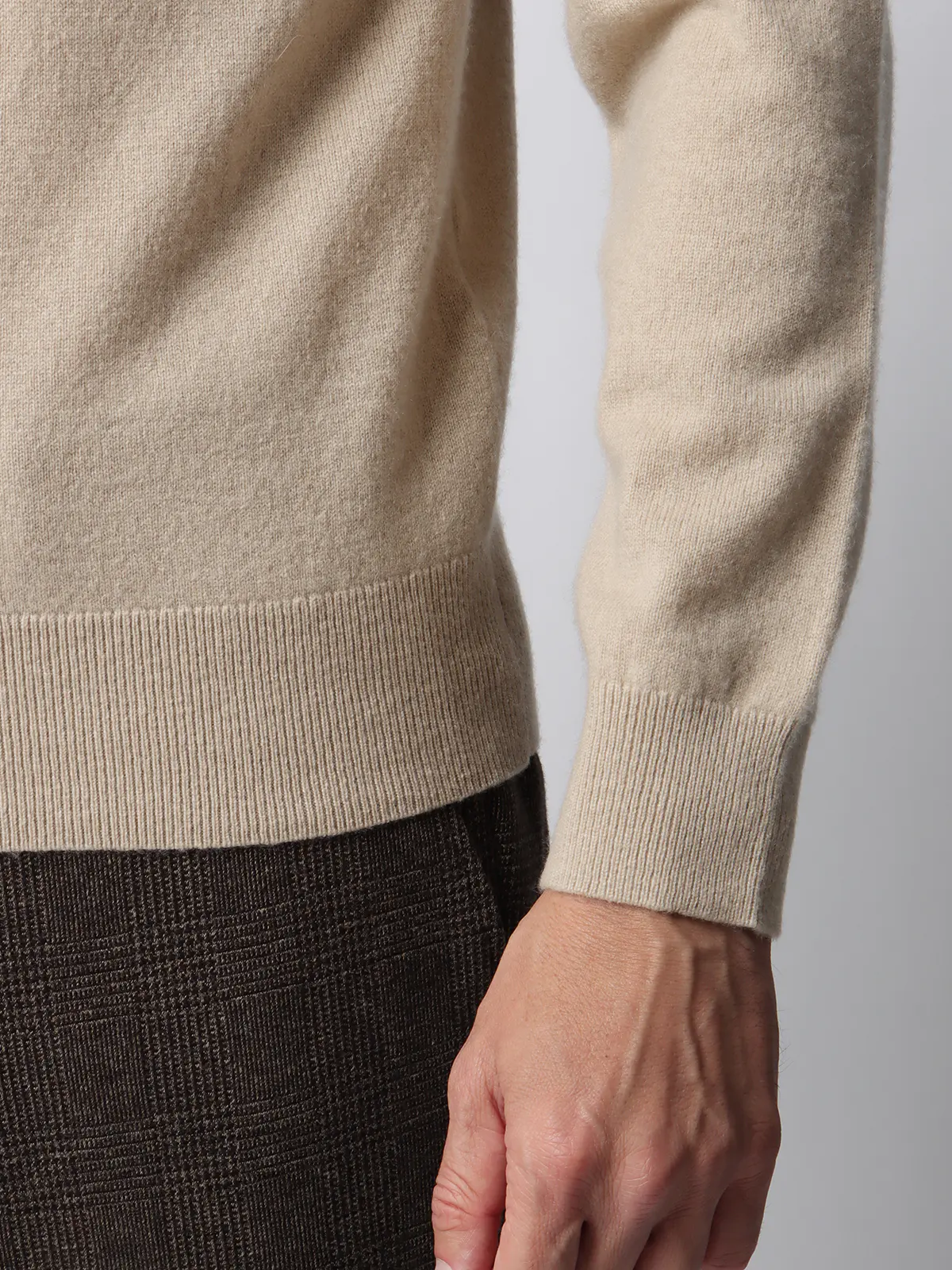 クルーネックニット/長袖/カシミヤ/無地 ベージュ M