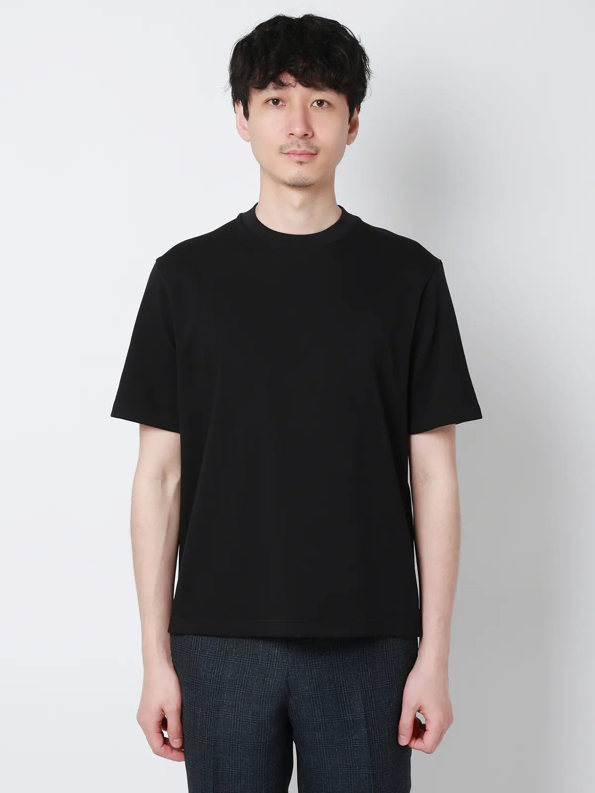 オフィT／Tシャツ／半袖／ウォッシャブル／吸水速乾／UVカット／プレーティング鹿の子／無地 ブラック S