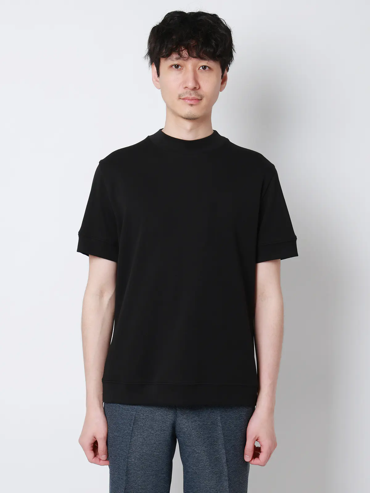 オフィT／Tシャツ／半袖／ウォッシャブル／吸水速乾／UVカット／プレーティング天竺／無地 ブラック S