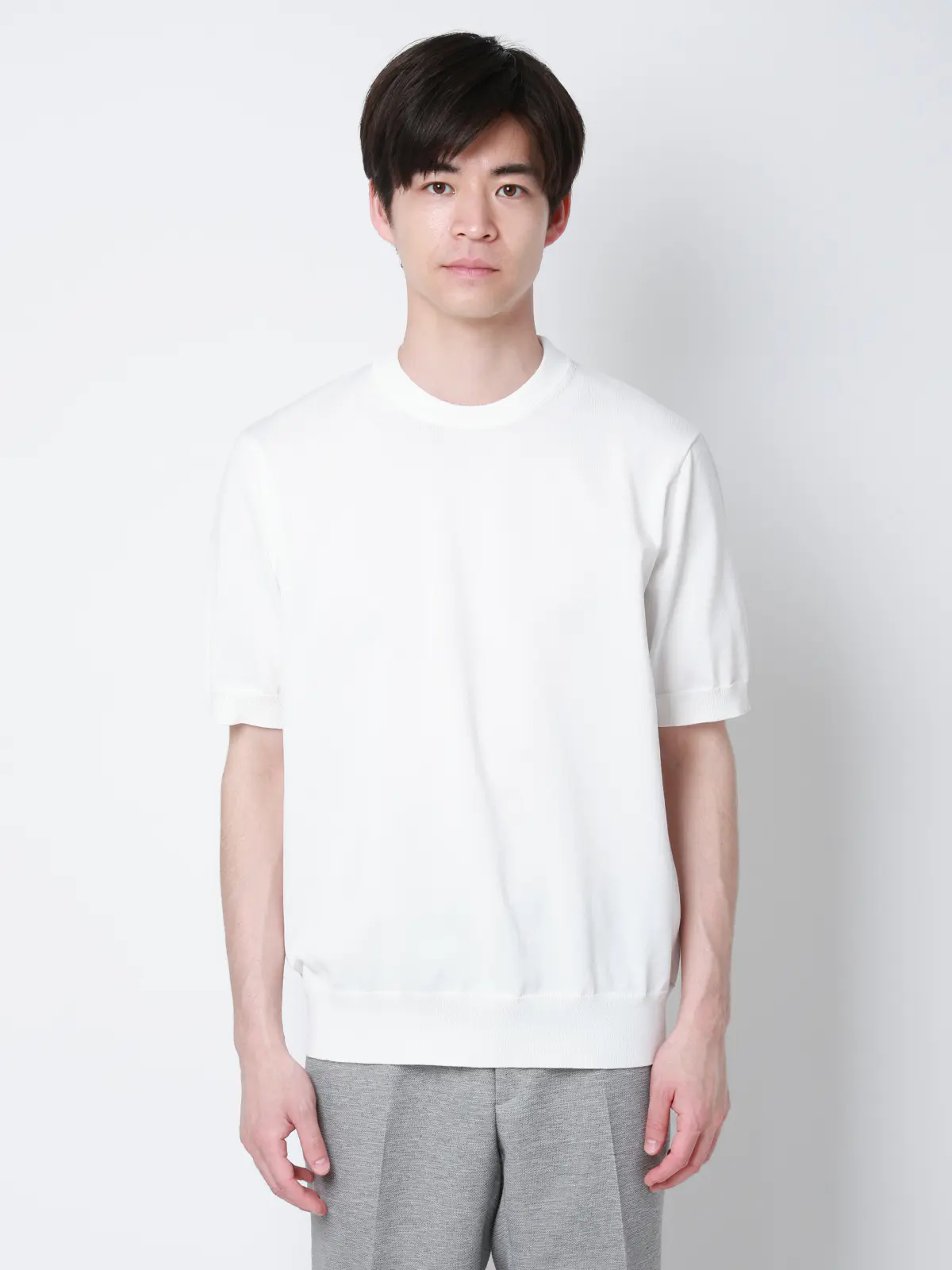 冷たいオフィT/Tシャツ/半袖/ウォッシャブル/接触冷感/リネンライクプレーティング天竺/無地 ホワイト S
