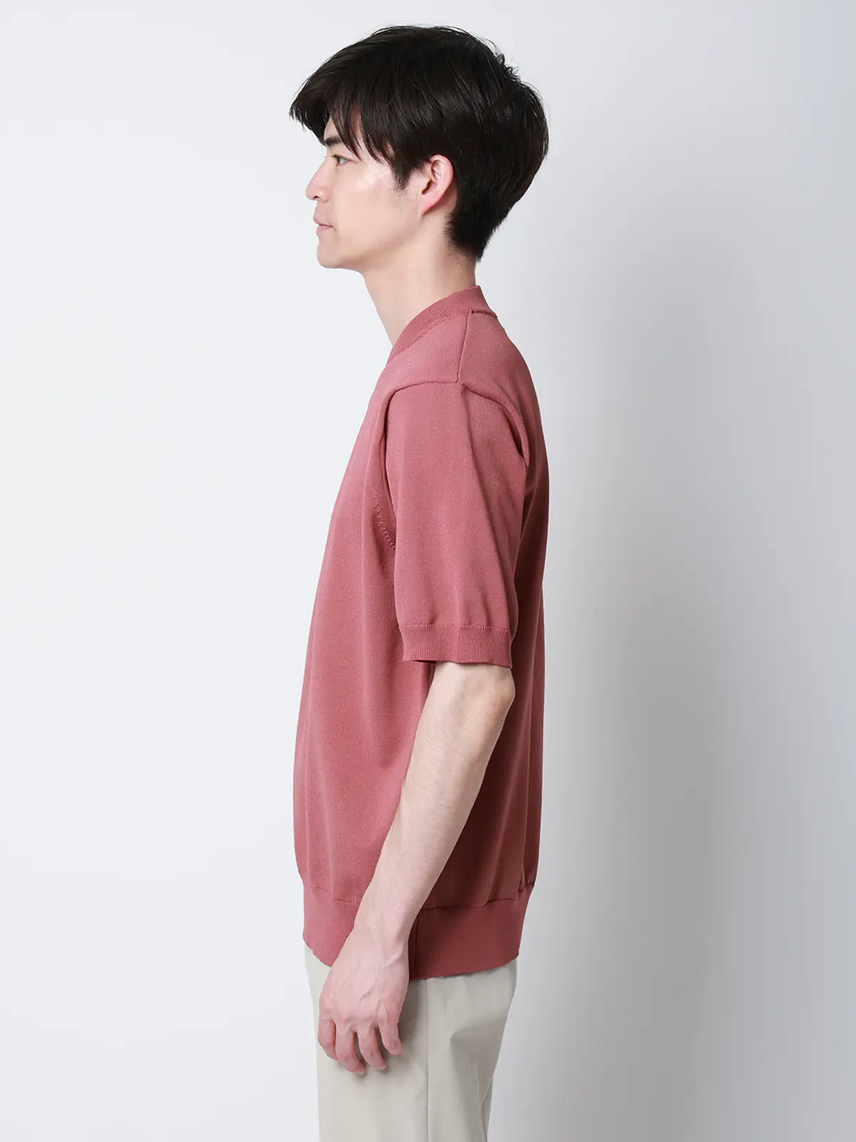 冷たいオフィT/Tシャツ/半袖/ウォッシャブル/接触冷感/リネンライクプレーティング天竺/無地 ピンク S