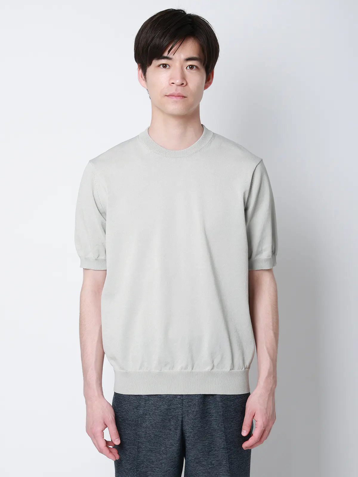 冷たいオフィT／Tシャツ／半袖／ウォッシャブル／接触冷感／リネンライクプレーティング天竺／無地 ライトグレー S