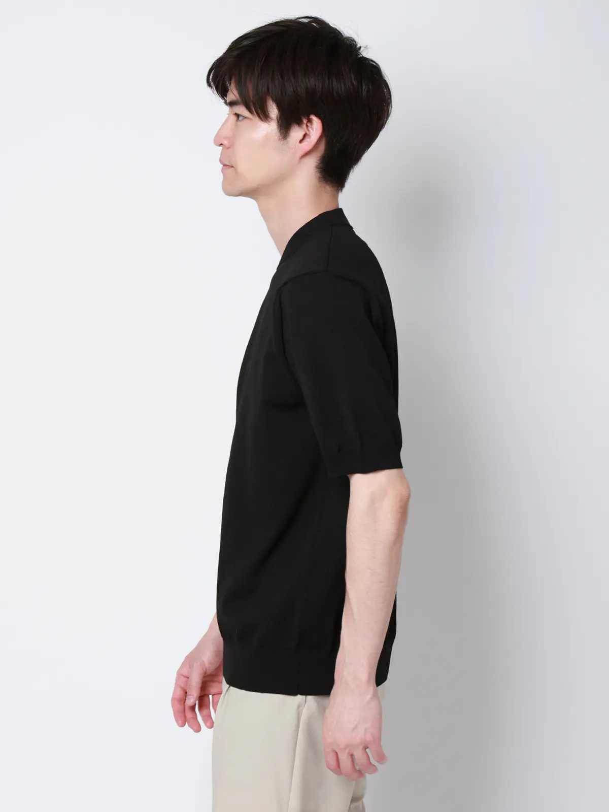 冷たいオフィT/Tシャツ/半袖/ウォッシャブル/接触冷感/リネンライクプレーティング天竺/無地 ブラック S