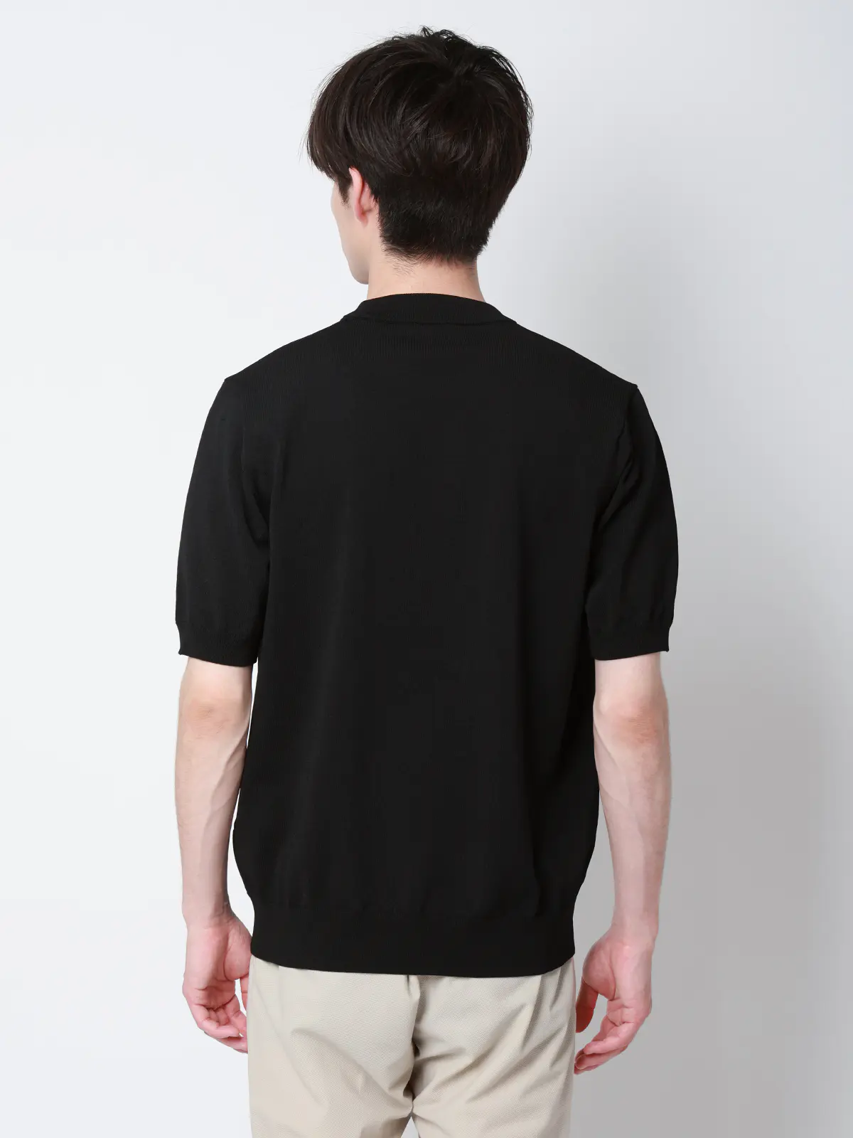 冷たいオフィT/Tシャツ/半袖/ウォッシャブル/接触冷感/リネンライクプレーティング天竺/無地 ブラック S